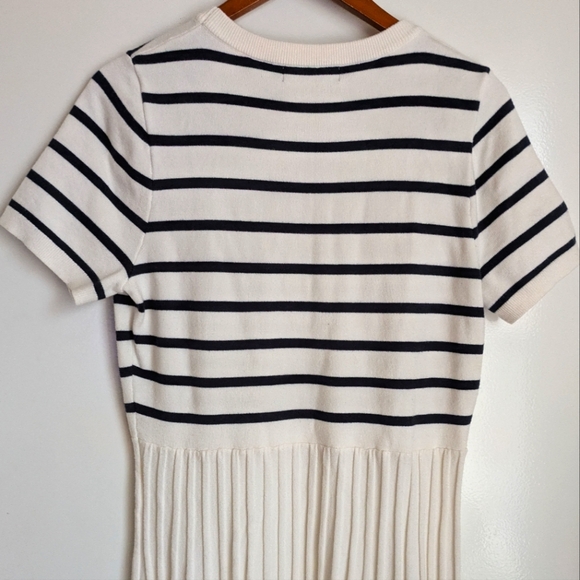 Zesica Midi Striped Crewneck Short Sleeve Knit Button Pleated Swing Dress XL - Picture 10 of 16